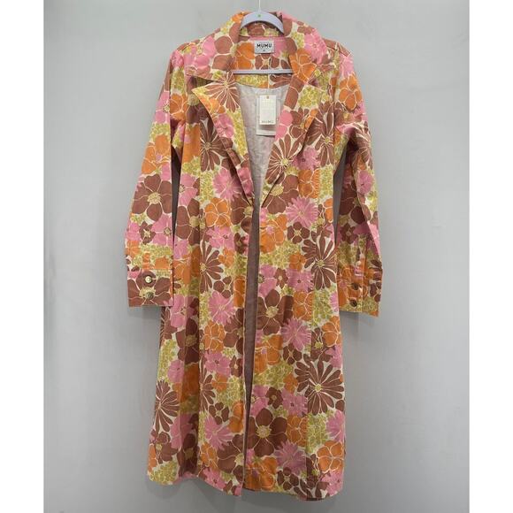 Show Me Your Mumu Nancy‎ Trench Coat Womens Medium Retro Garden Floral Belted - Picture 4 of 12
